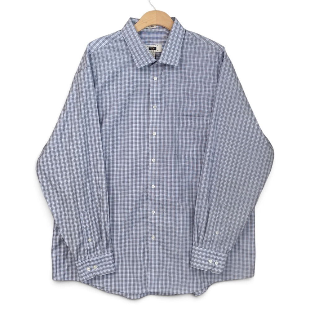 Joseph Abboud Dress Shirt Mens 19 36/37 Tall Big Tall Non Iron Blue Plaid Check